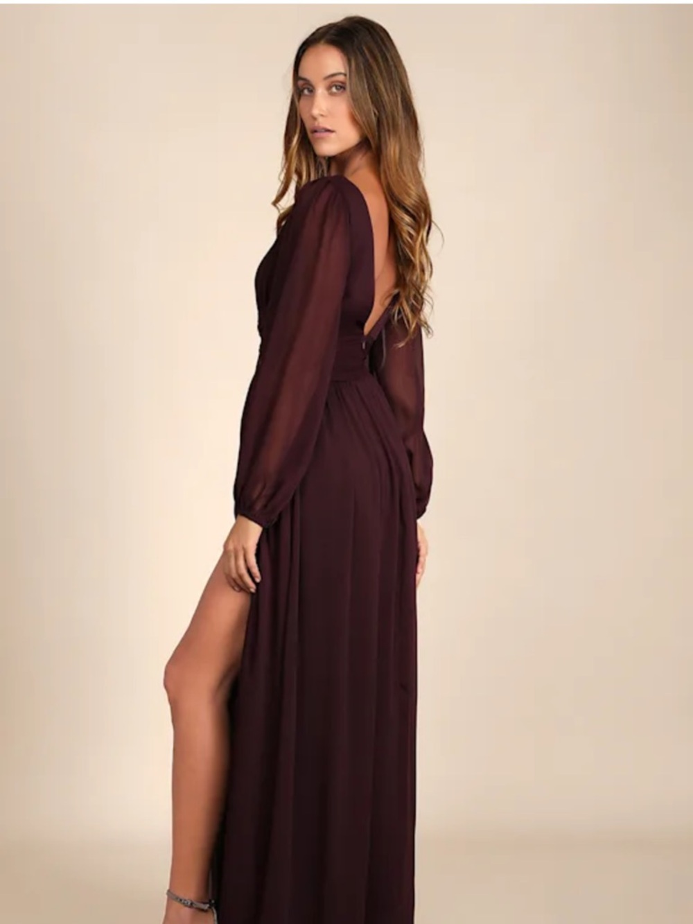 Enchant My Love Dark Purple V-Neck Long Sleeve Maxi Dress - Picture 3 of 5